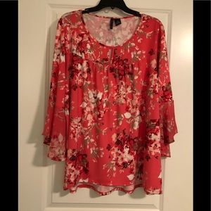 Blouse By New Directions, Melon Print, 1X